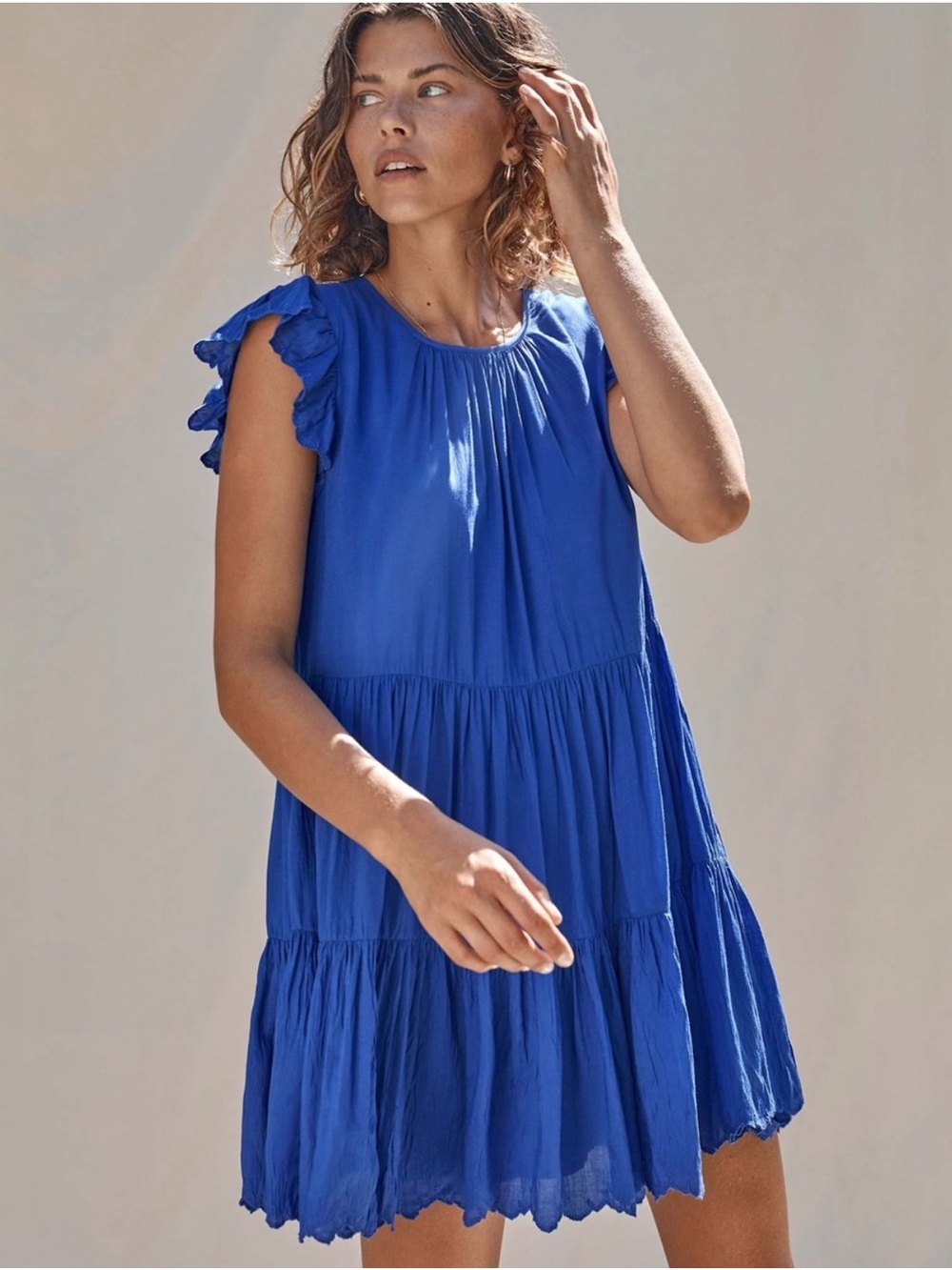 WILFRED SIDONIE RUFFLE BABYDOLL MINI DRESS - AZURE BLUE